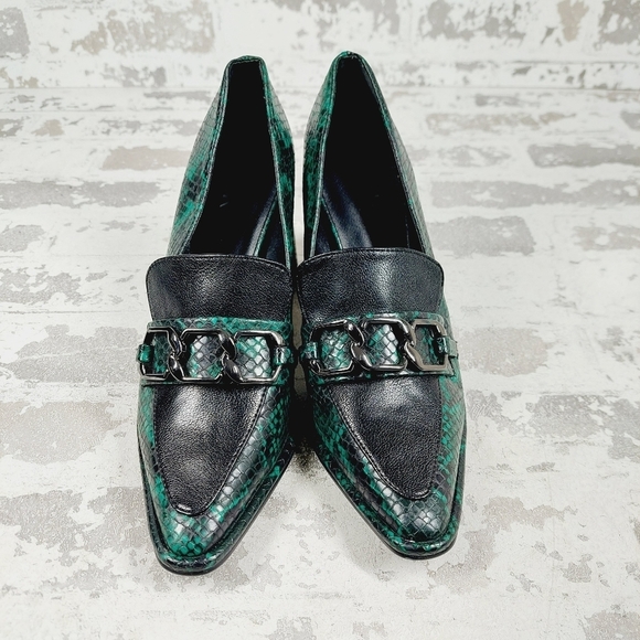 New NORDSTROM RACK Oslo Block Heel Pointed Toe Slip On Snakeskin Pump F887 - Picture 6 of 12